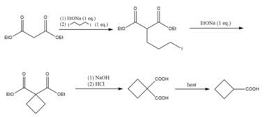 由1,3 丙二醇和丙二酸二乙酯及其他试剂合成环丁烷甲酸